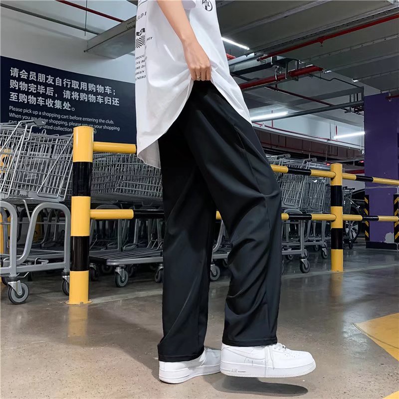Quần Thể Thao Vải Lụa Mát Màu Trơn Dáng Rộng Phong Cách Hàn Quốc Thời Trang Cho Nam Size S-5xl