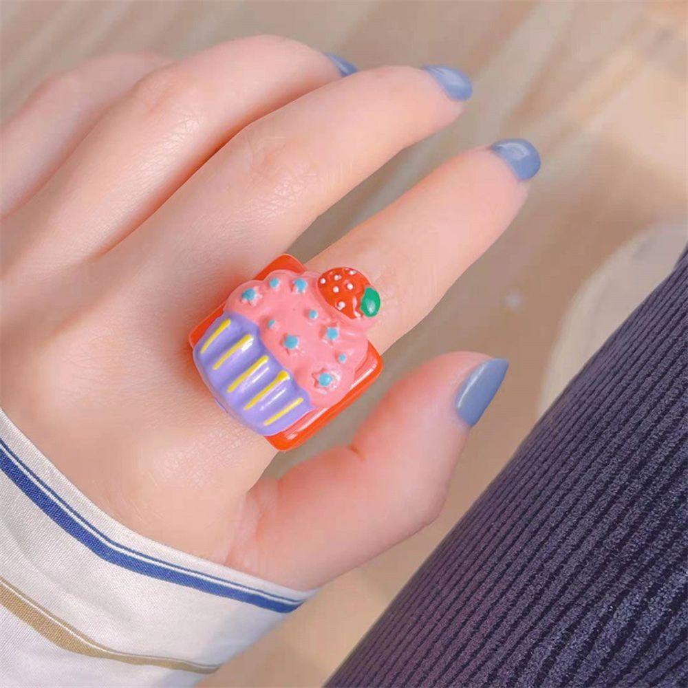 JARRED Nhẫn Nhựa Hình Trái Dâu Tây Dễ Thương Cho Nữ