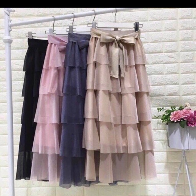 Chân váy voan nhũ 5 tầng dài siêu chảnh có video