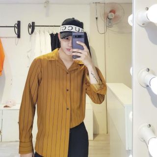 Sơ mi sọc Cam đất form Unisex