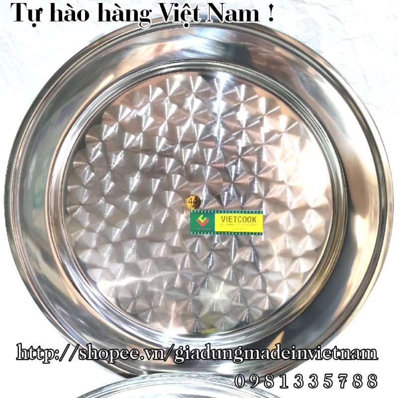 Mâm tròn inox, mâm cơm inox 304 Vietcook đủ size 40, 44, 48, 52, 56 cm