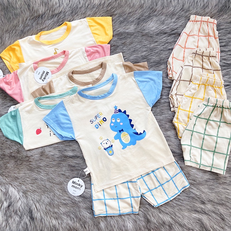 Bộ Minky Mom cho bé, Bộ cộc tay bé gái và bé trai 5-15kg chất vải mềm mịn màu sắc tươi sáng BBShine – BVN048