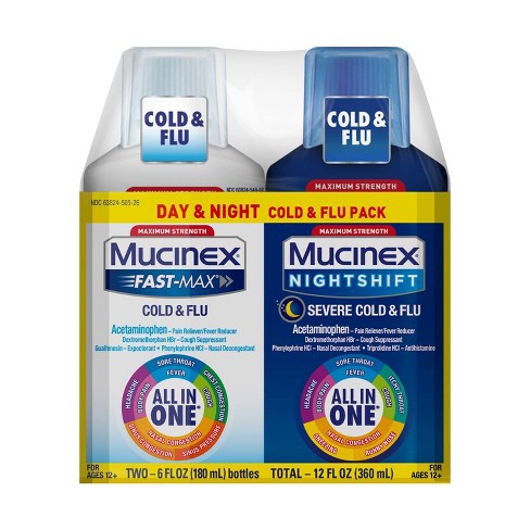 [DATE 4/2022] Siro Mucinex Fast-Max &amp; NightShift Adult Liquid Cold &amp; Flu 360ML  ( Giống Dayquil Nyquil )