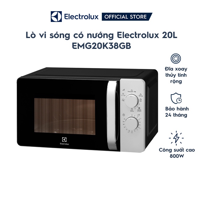 [Mã ELHADEV giảm 4% đơn 300K] Lò vi sóng có nướng Electrolux EMG20K38GB 20L