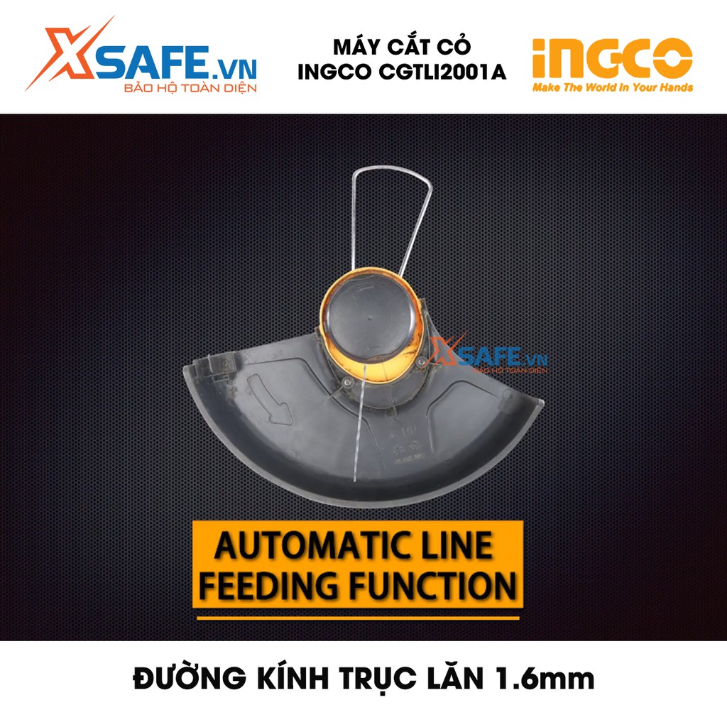 Máy cắt cỏ INGCO CGTLI2001 Tặng kèm Pin Lithium 20V và Sạc. Tốc độ không tải 8500/min, chiều dài lưỡi cắt 300mm