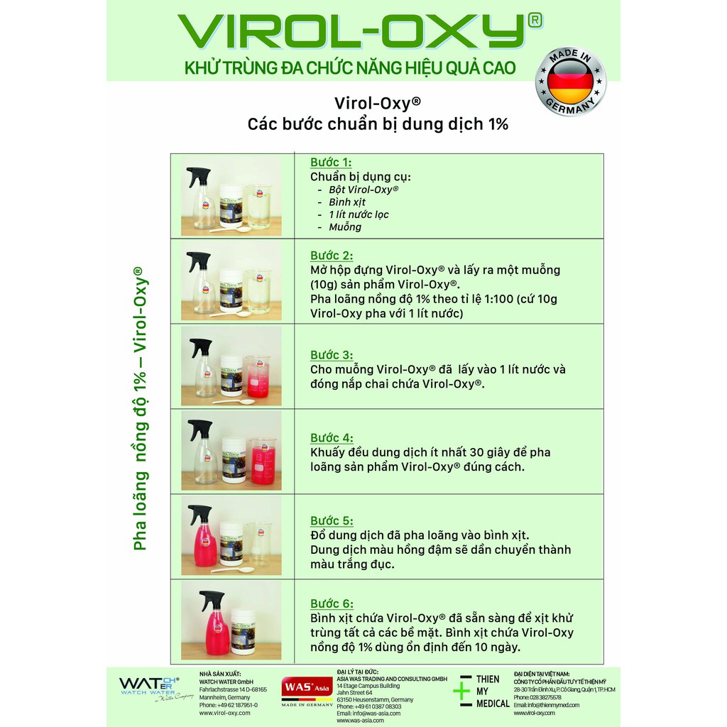Dung dịch khử khuẩn, sát khuẩn Virol-Oxy, Đức - Chai xịt 500ml - Không mùi, an toàn