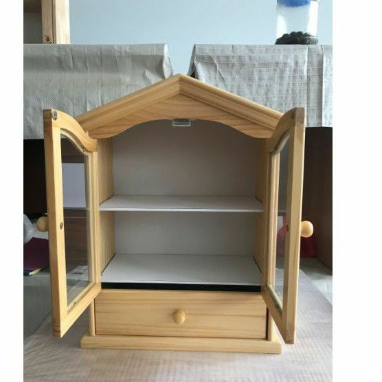 Tủ thuốc 2 cánh có hộc tủ bằng gỗ cao su tự nhiên