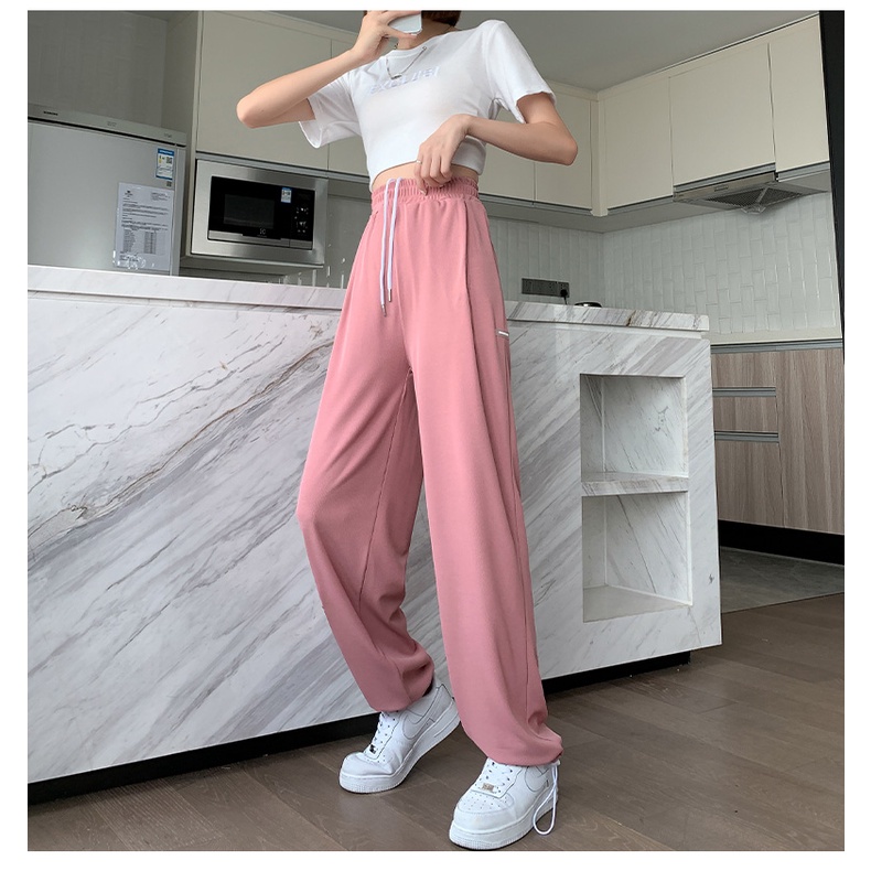 Quần Dài Lưng Cao Ống Rộng Phong Cách Hàn Quốc Cho Nữ