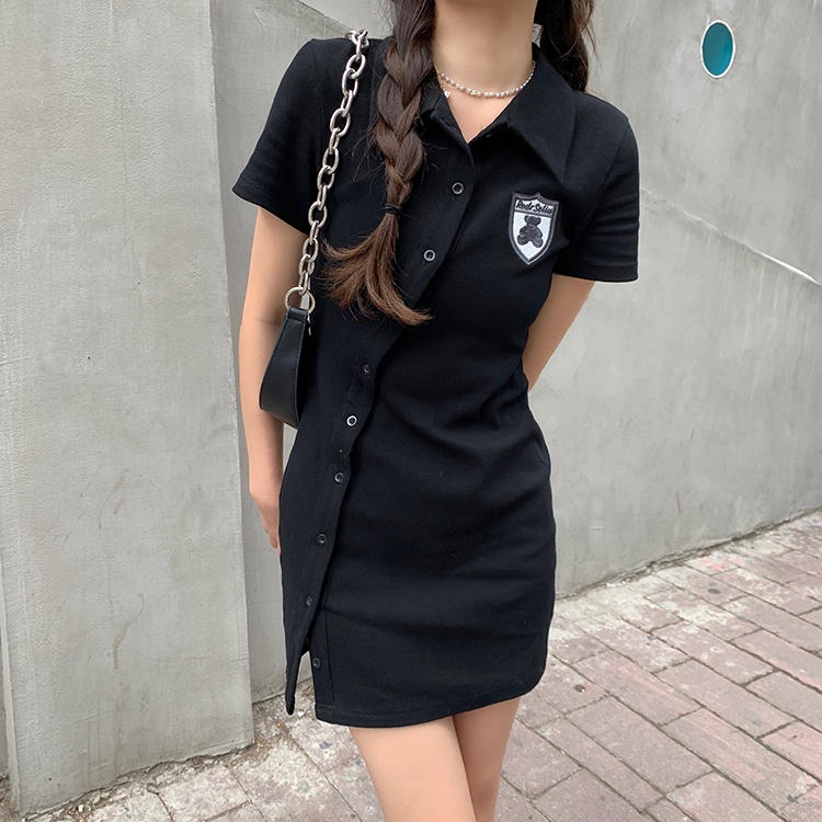 Đầm Perty cổ polo dáng ôm phối nút thời trang Hàn Quốc cho nữ