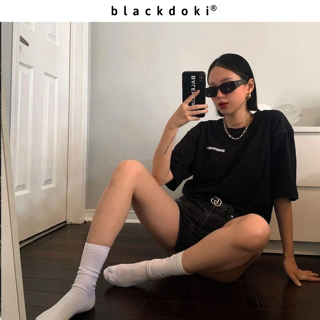 Áo thun nữ BLACKDOKI-AIMÉR NOIRE , áo phông basic dáng rộng tay lỡ cá tính M95