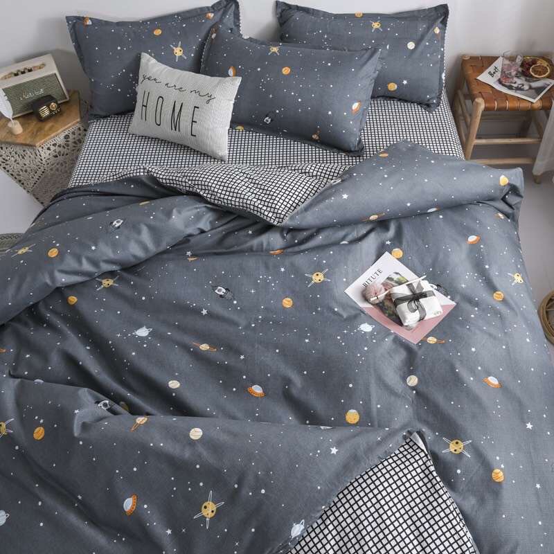 Bộ Chăn Ga Gối Cotton Hàn Quốc , Vũ Trụ, Chất Liệu Bền Đẹp, Không Phai, Không Xù, Kích Cỡ Đa Dạng