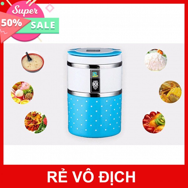[Hot]-Cặp lồng chấm bi giữ nhiệt 2 tầng