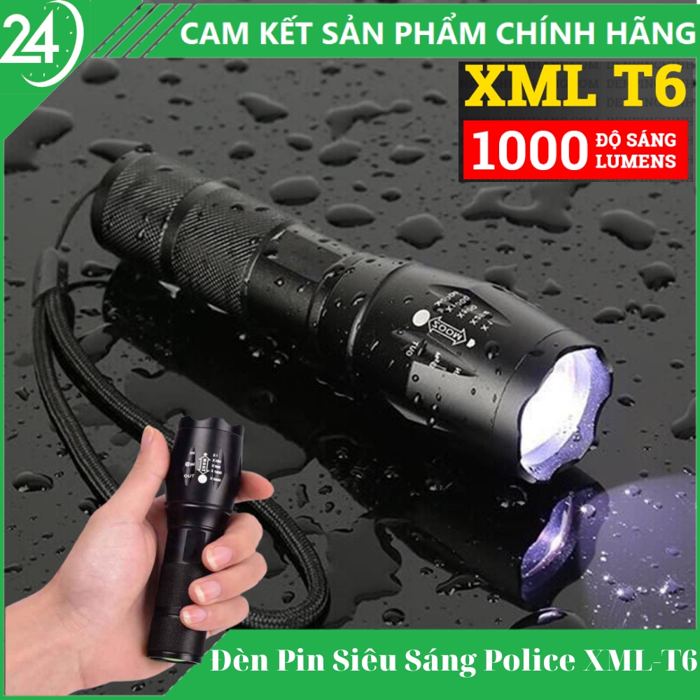 [BẢO HÀNH 1 ĐỔI 1] Đèn Pin Siêu Sáng Chiếu Xa Police XML-T6 Có 5 Chế Độ Chiếu Xa Trăm Mét , Chống Nước