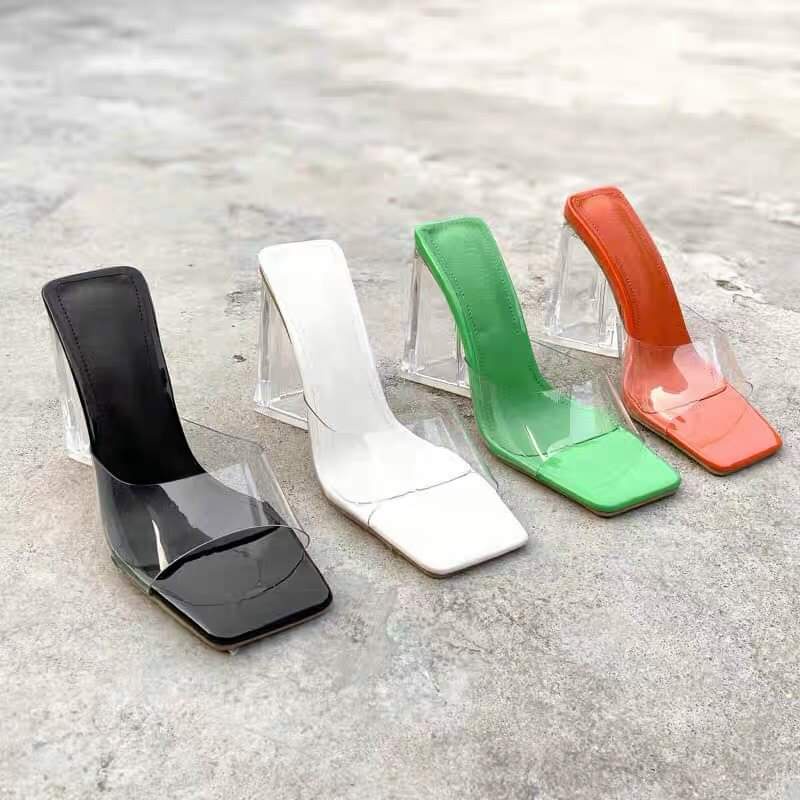 Guốc cao gót nữ đế tam giác trong suốt sành điệu hot trend 9 phân hình chụp thật NHƯ Ý