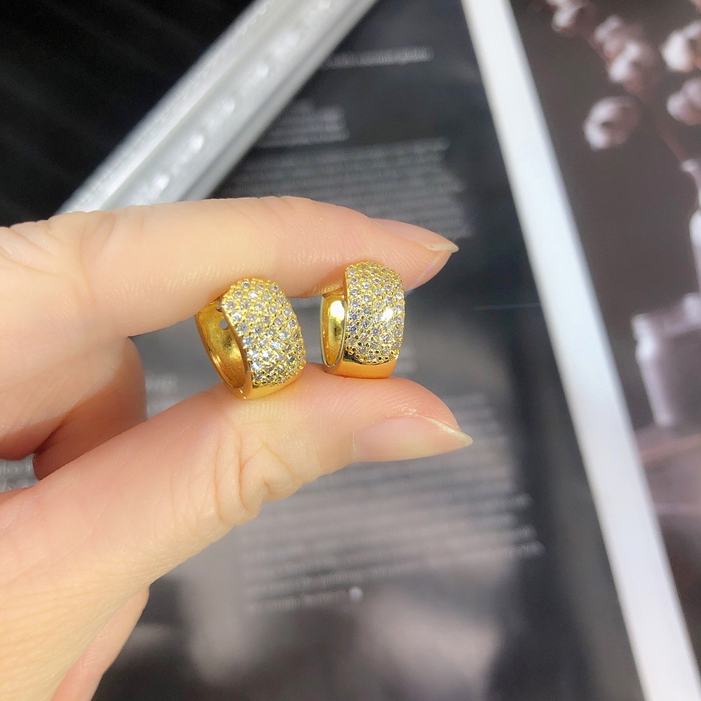 Bông Tai Hình Tròn Đính Đá Zircon Màu Sắc Phong Cách Cổ Điển Thời Trang Cho Nữ KBE420