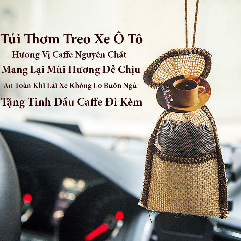 Túi Thơm Treo Xe Ô Tô Mùi Cà Phê, Túi Thơm Khử Mùi Xe,Phòng Ngủ - Tặng Kèm Tinh Dầu Cafe