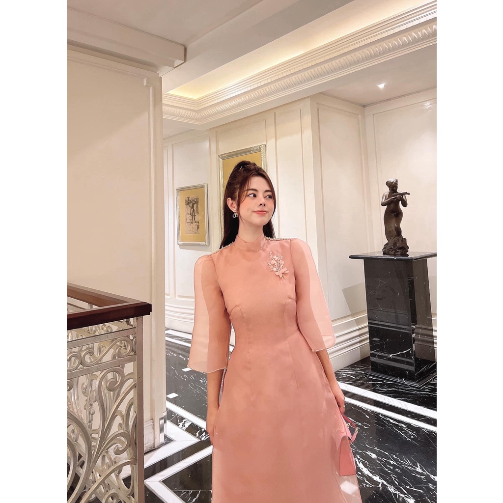 Áo Dài Uyển Thi Voan Tơ 4 Tà Tay Lỡ_Áo Dài Thiết Kế May Sẵn