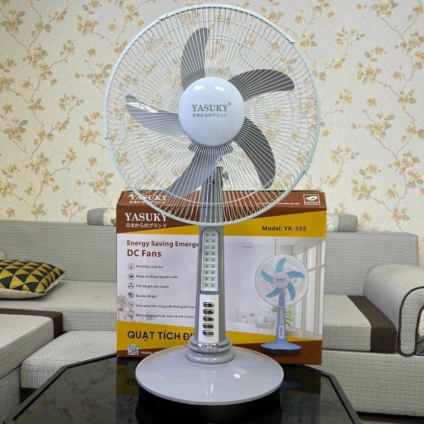 Quạt cây tích điện Yasuky YK-555, Hệ thống 19 đèn led, 3 tốc độ gió lưu điện tối đa 12 giờ