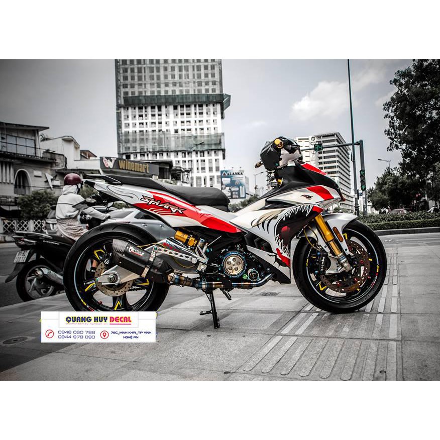 Tem trùm exciter 150 cá mập đỏ trắng shark, độ team decal xe ex dán đời 2015-2020