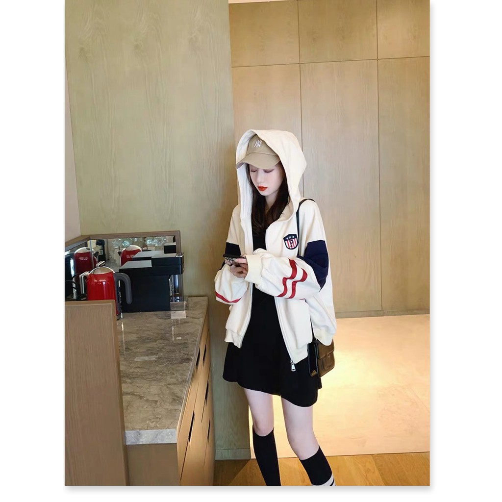 Áo hoodie,áo khoác hoodie nỉ nam nữ chất thun nỉ mềm mịn from rộng thêu cờ viền tay ( có khóa kéo)