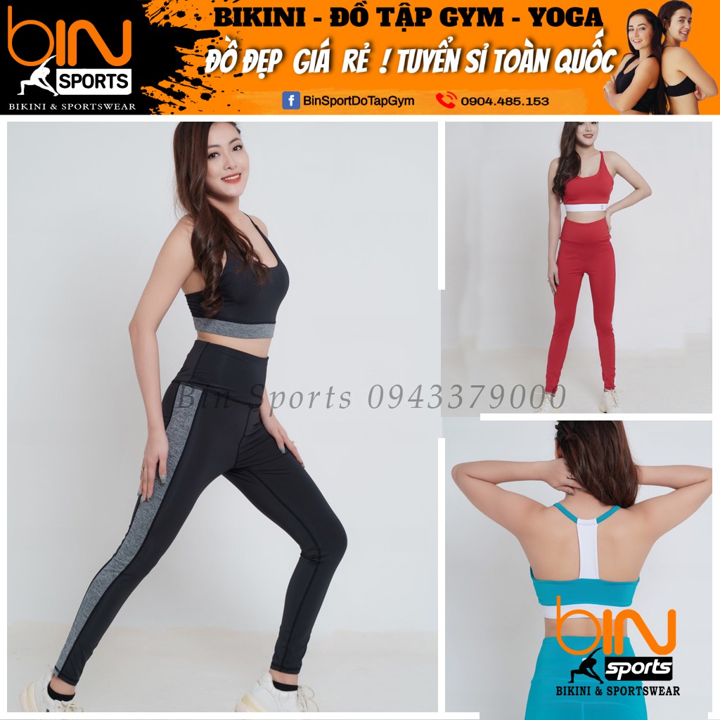 Bộ Đồ Tập Gym Thể Thao Nữ Quần Dài Aó Bra Bin Sport BD065