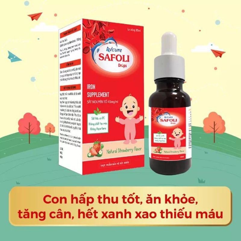 Avisure Safoli Drops - Bổ sung sắt cho bé dạng giọt, giúp bé hấp thu, ăn ngon, tăng cân và hết xanh xao thiếu máu(20ml)