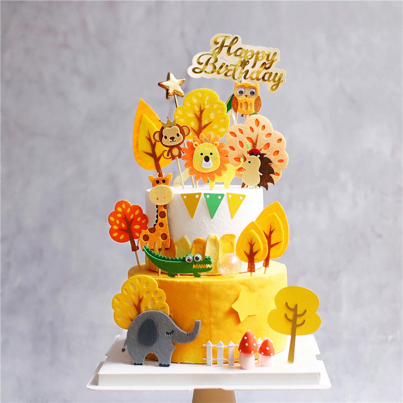 Set 3 cây xốp lá vàng tròn_Phụ kiện trang trí bánh sinh nhật