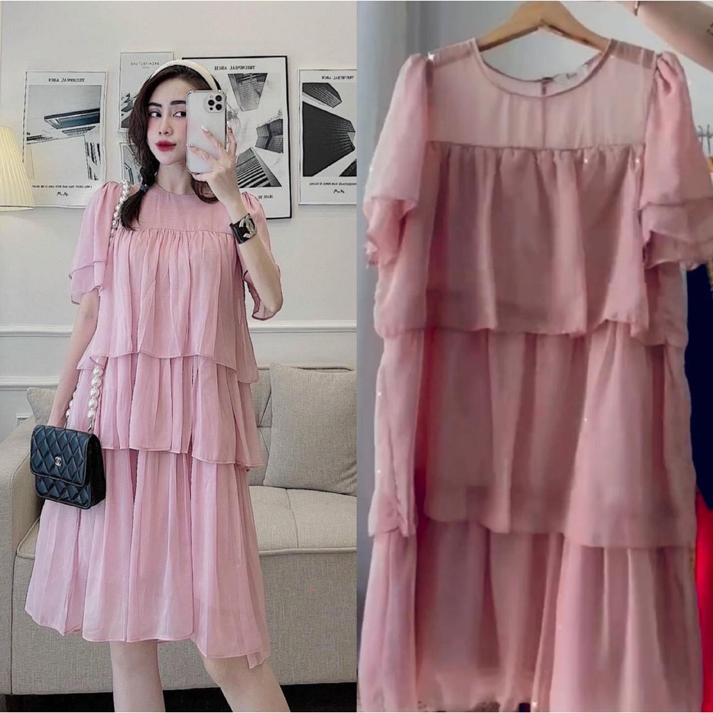Đầm bầu váy bầu thời trang thiết kế MSP451 vải lụa tơ hai lớp freesize Mom and Baby