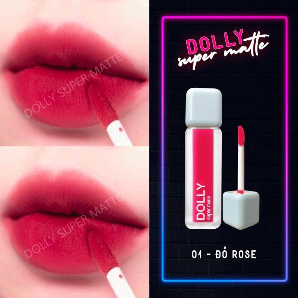 New 2021 [01 Đỏ Rose] Son Kem Lì Dolly Super Matte Không Chì Màu Đỏ Rose [01] Tách Sét