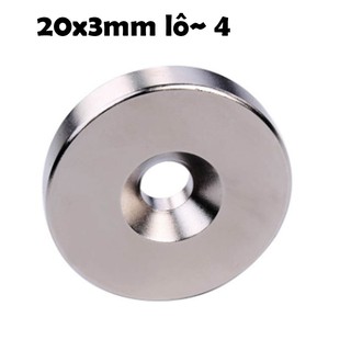 Nam châm 20x3mm lỗ 4mm viên hình tròn đất hiêm siêu mạnh