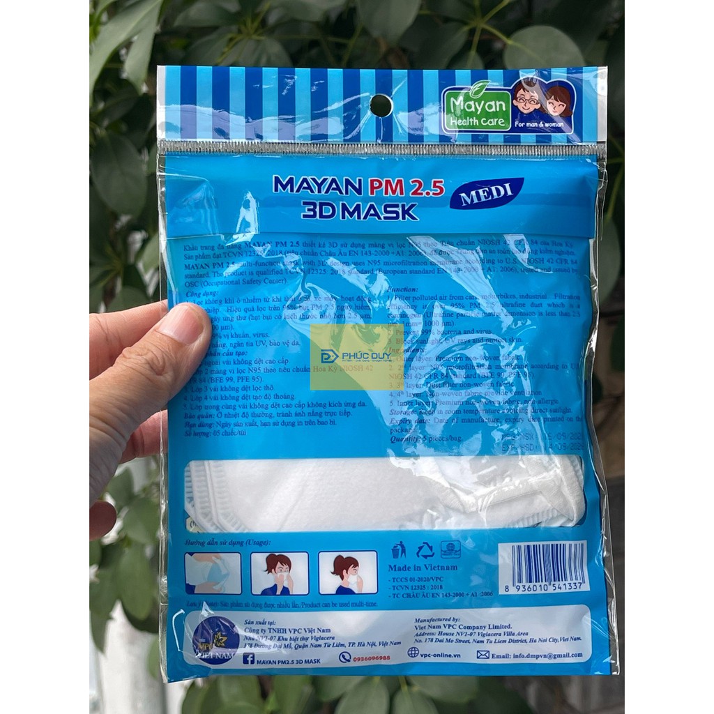 5 cái Khẩu Trang MAYAN 3D Mask với màng lọc Micro filter , bụi mịn PM 2.5  , ngăn vi khuẩn