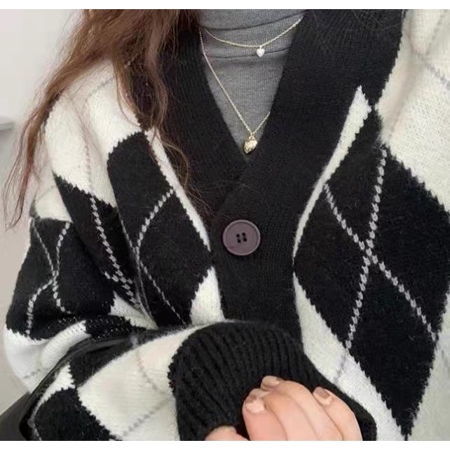 Áo cadigan len dày, cảdigan nữ dáng dài hàn quốc kẻ caro, áo khoác len cardigan nữ thổ cẩm | BigBuy360 - bigbuy360.vn