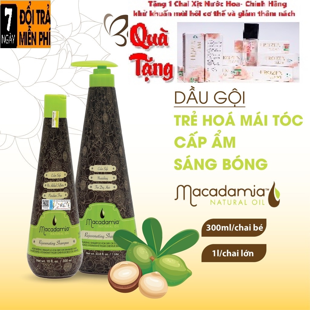 CẶP DẦU GỘI XẢ MACADAMIA TRẺ HÓA TÓC SIÊU MƯỢT 1000ML(tặng 1 Xịt nước hoa kháng khuẩn chính hãng)