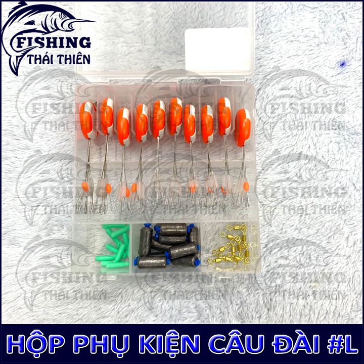 Hộp Phụ Kiện Câu Đài #L Gồm Chân Gim Phao, Thanh Chì Lá, Vòng Số 8 Hạt Chặn, Chống Sóc