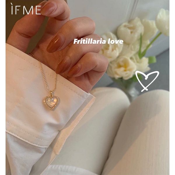 IF ME Vòng cổ mặt trái tim đính đá opal phong cách Hàn Quốc dễ thương cho nữ