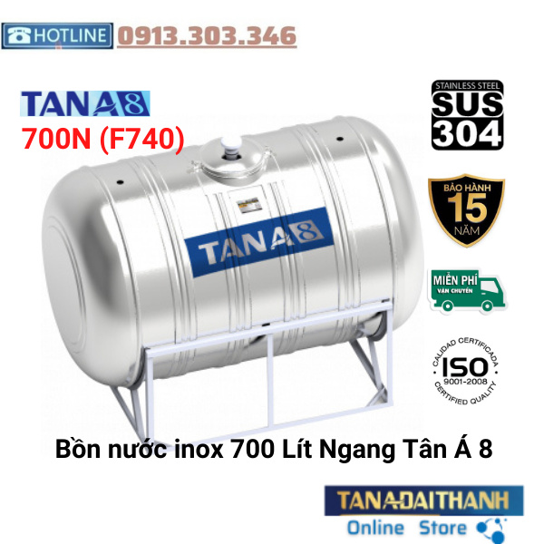 Bồn Nước Inox Tân Á 8 Cao cấp Ngang 700L (F740), bảo hành 15 năm, Tân Á Đại Thành online