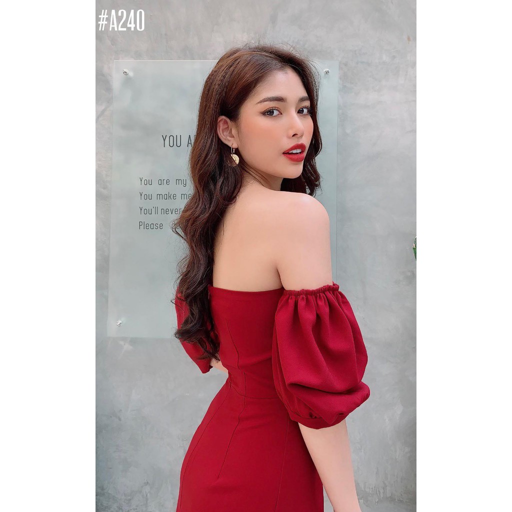 Đầm Nữ Đẹp 💥FREESHIP 💥Đầm Dự Tiệc Đỏ Trễ Vai Tay Phồng | BigBuy360 - bigbuy360.vn