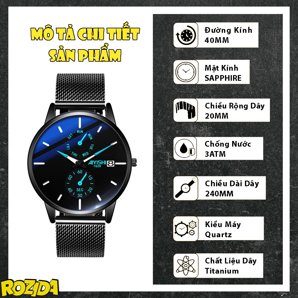 Đồng hồ nam chính hãng cao cấp đẹp dây thép lưới TITANIUM chống nước giá rẻ thời trang  W20