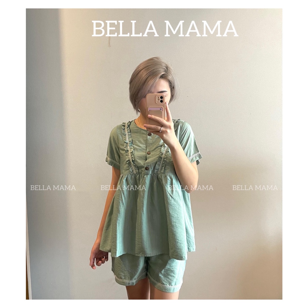 Bộ Bầu Mặc Nhà Mùa Hè Chất Đũi Mềm Mịn Mát,hàng Việt Nam,đồ Bầu Sau Sinh Có Khóa Ngực,chun Bụng Bella Mama - Bn5