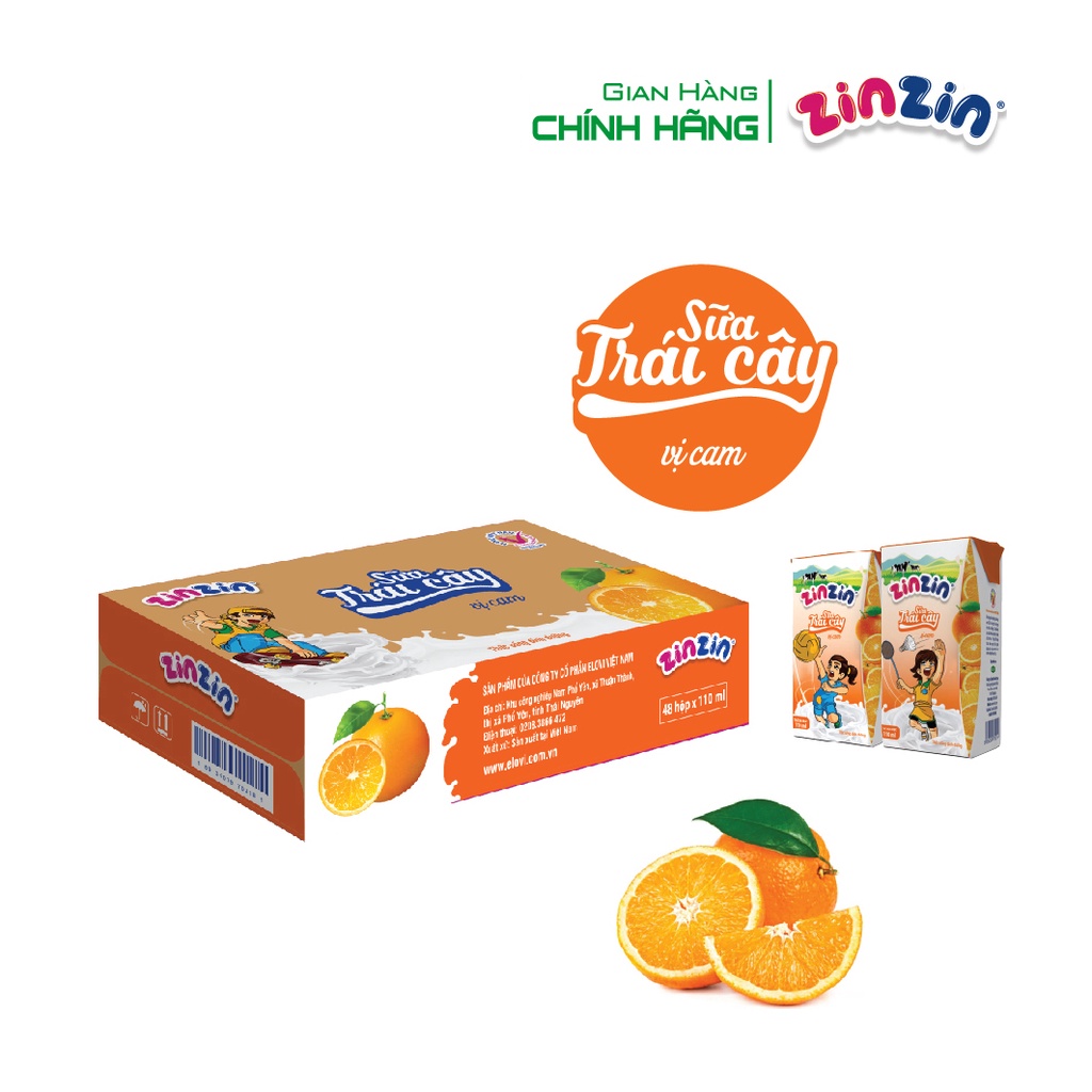 Thùng 48 hộp Sữa trái cây ZinZin vị cam 110ml