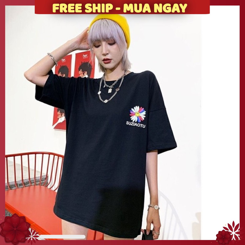 Áo thun form rộng tay lỡ ( hoa 7 màu cười ) - áo thun unisex tay lỡ FREESIZE dưới 65kg nam nữ | BigBuy360 - bigbuy360.vn