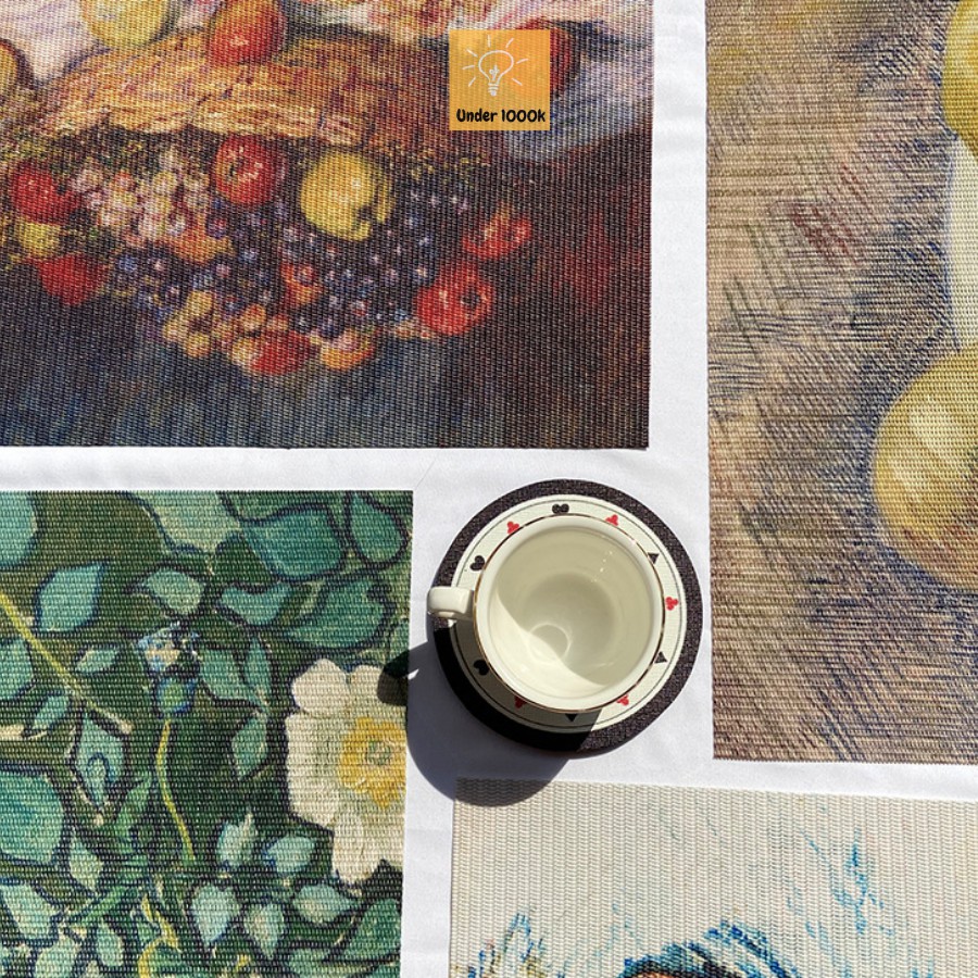 20 mẫu mới về - Tấm lót bàn ăn - tấm lót chống thấm - chất liệu PVC họa tiết tranh cổ điển Van Gogh và Monet