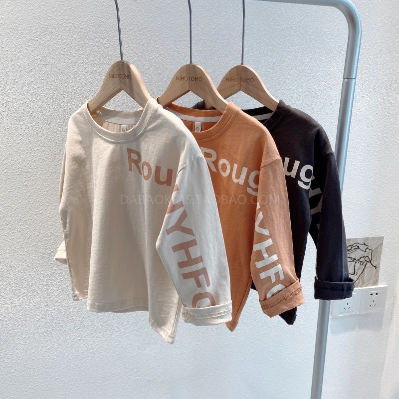 [Babycat] Hàng Có Sẵn Áo Thun Cotton Nguyên Chất Dáng Rộng Tay Dài Cổ Tròn In Chữ Phong Cách Hàn Quốc Nhật Bản Mới 2022