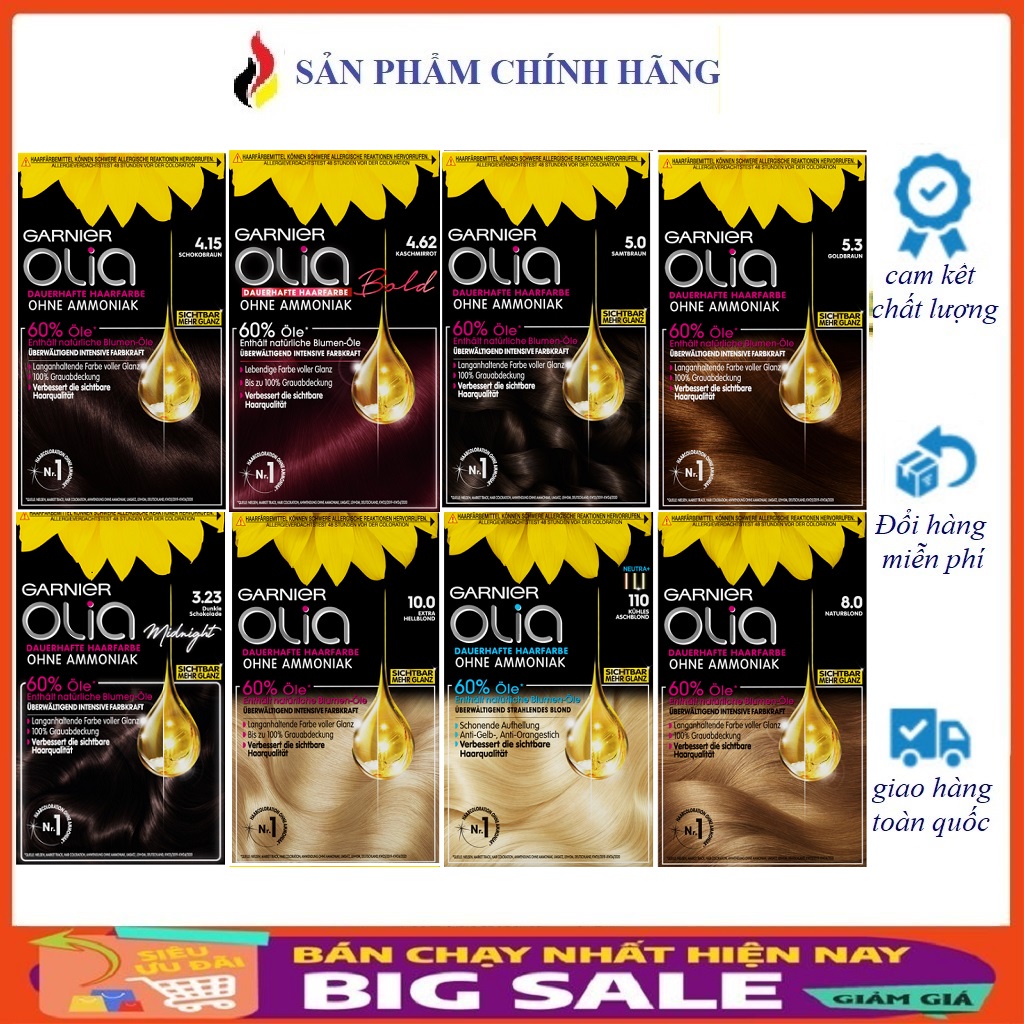 Thuốc nhuộm tóc Garnier Olia bền màu vĩnh cửu, chăm sóc và phục hồi tóc hư tổn, Nội địa Đức