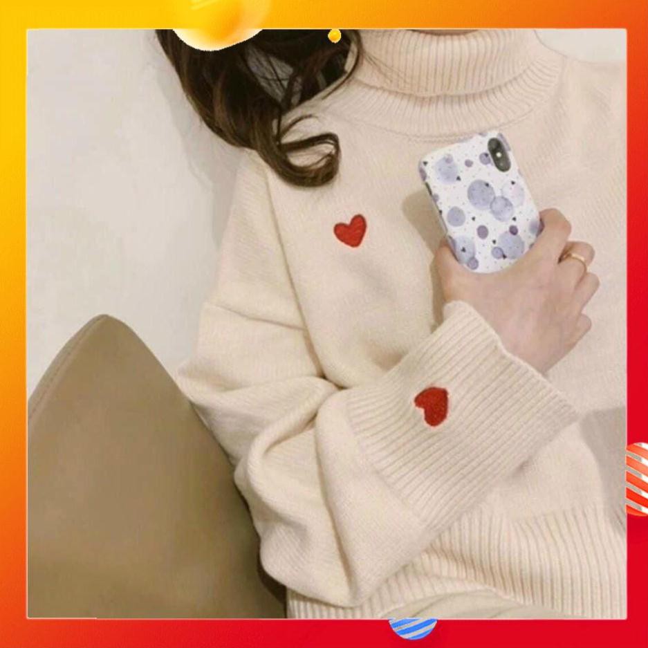 Áo Len Nữ, Áo Len Cổ Lọ Form Rộng Họa Tiết Trái Tim Thêu, Chất Len Siêu Dày Ấm Áp Mà Cơ Bản Phong Cách Hàn Quốc Trẻ Trun | BigBuy360 - bigbuy360.vn