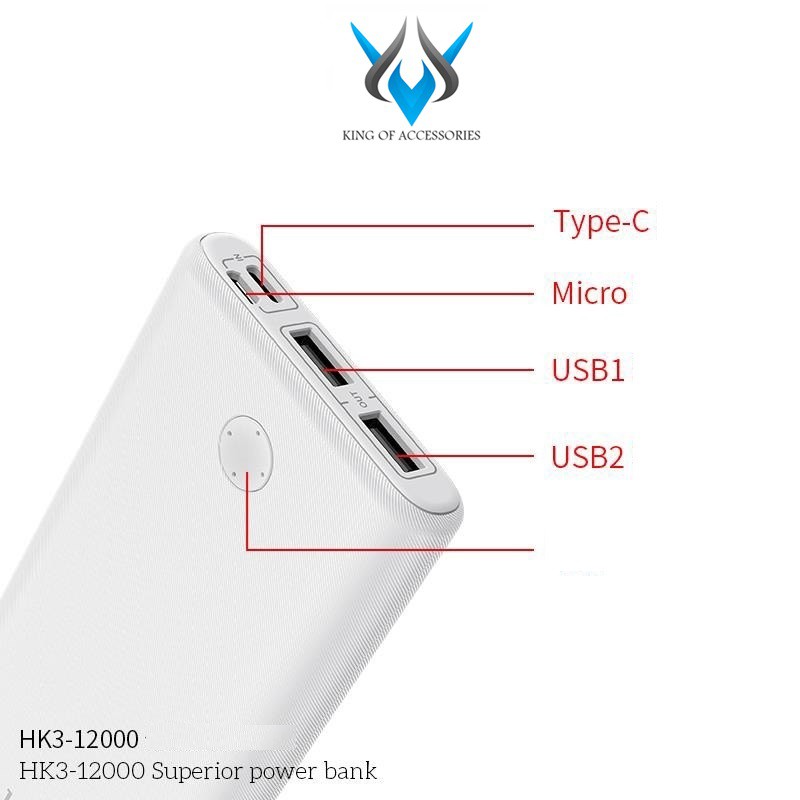 Pin sạc dự phòng Hoco HK3 Superior 12000mAh lõi Li-Polymer 2 cổng sạc Input/Output