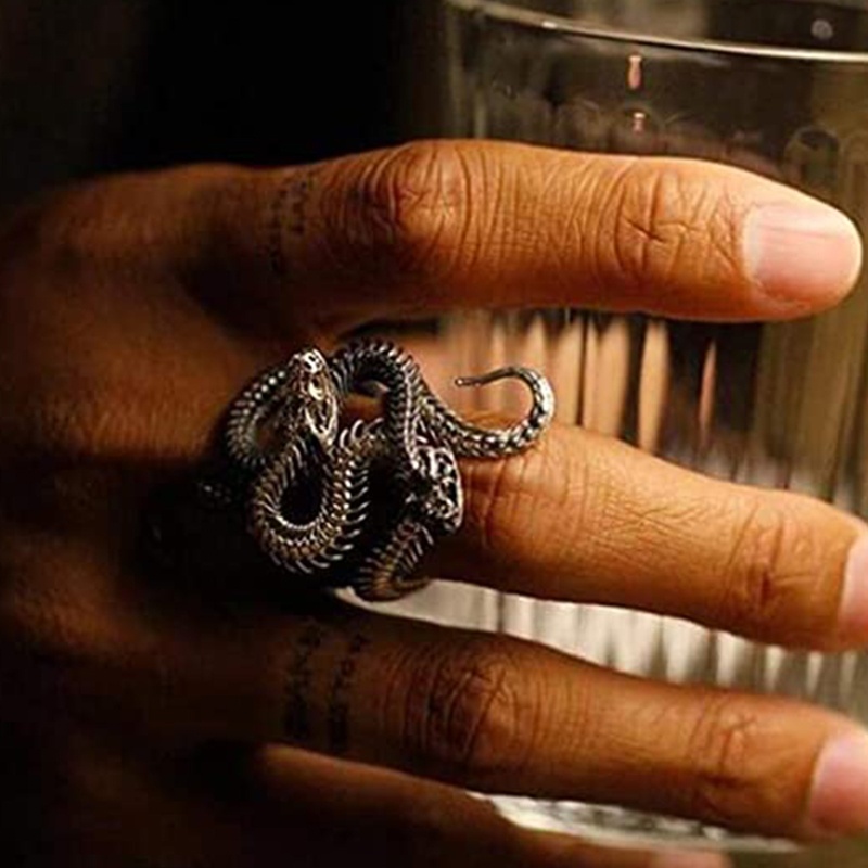 San * Nhẫn Hình Xương Rắn Kết Hợp Có Thể Điều Chỉnh Thời Trang Cổ Điển Cho Cặp Đôi