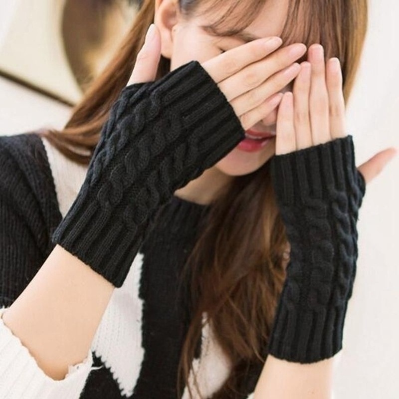 1 Đôi Găng Tay Len Hở Ngón Ấm Áp Cho Nam Nữ