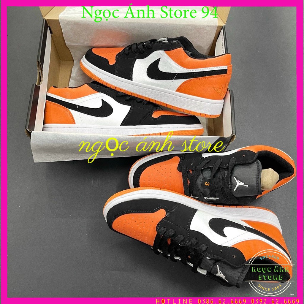 Giày Sneaker Jordan 1 màu cam đen Thấp Cổ Nam Nữ Chuẩn Xịn