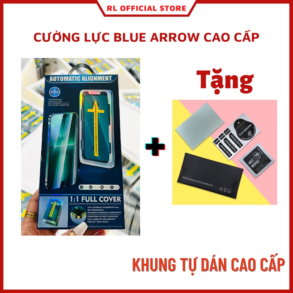 Kính Cường Lực Tự Dán Full Viền I.P Cao Cấp Blue Arrow Có Lưới Loa Bảo Vệ Chính Hãng